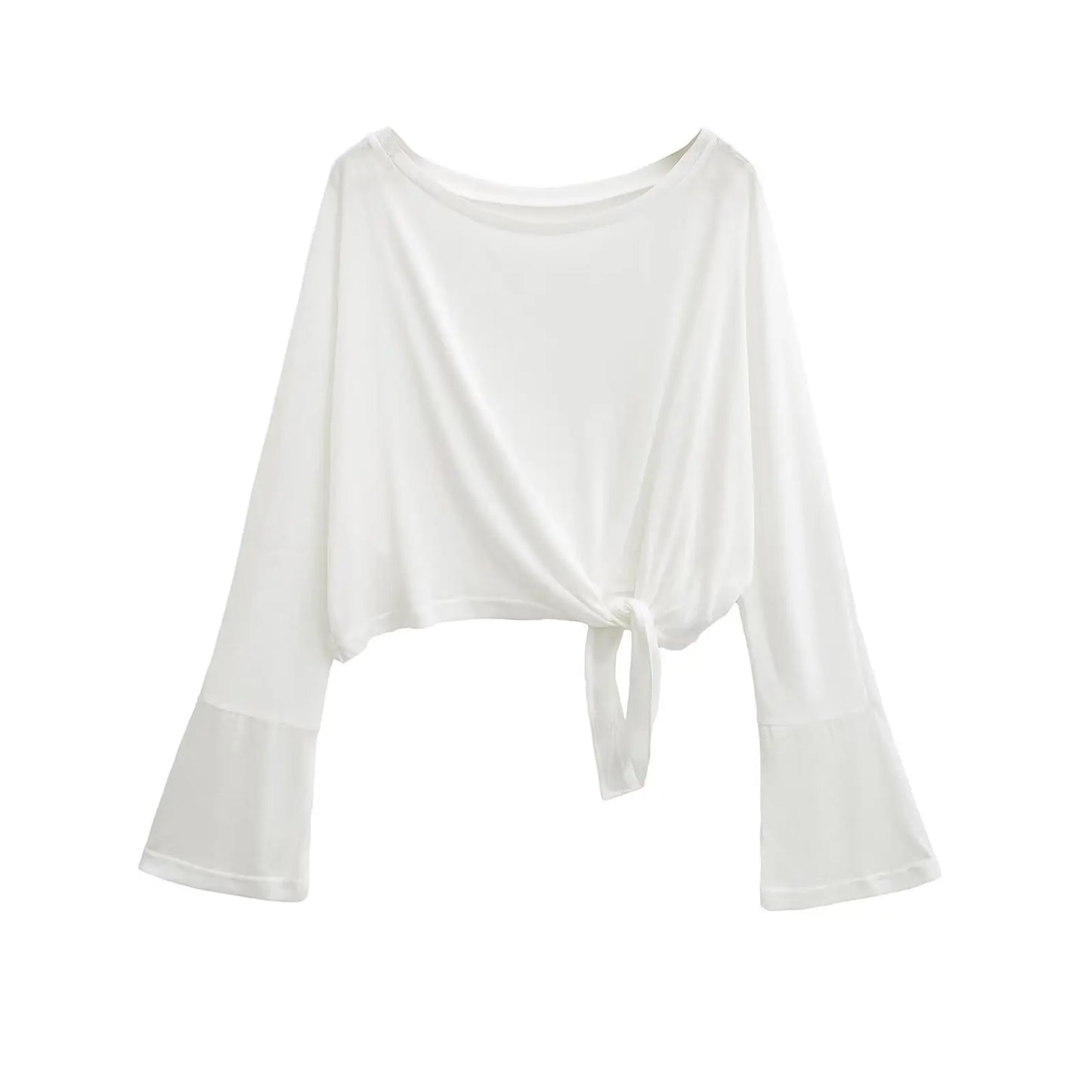 Tie-front top with flared sleeves