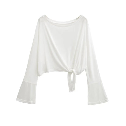 Tie-front top with flared sleeves