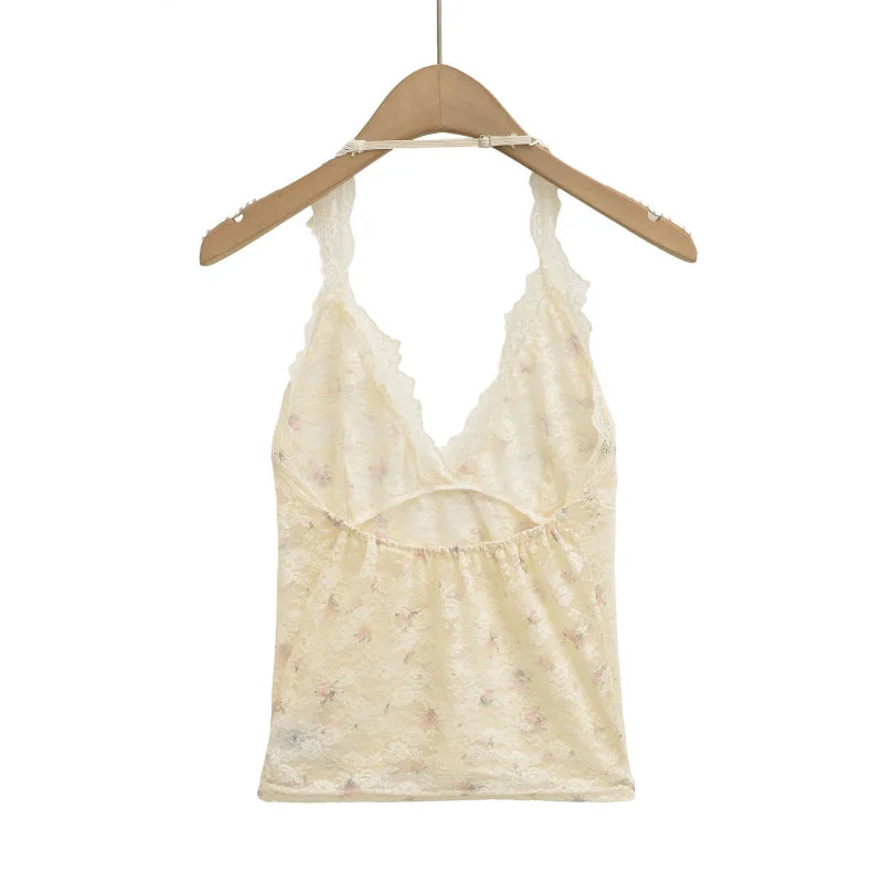 Floral lace collar tank top