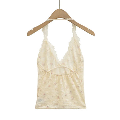 Floral lace collar tank top