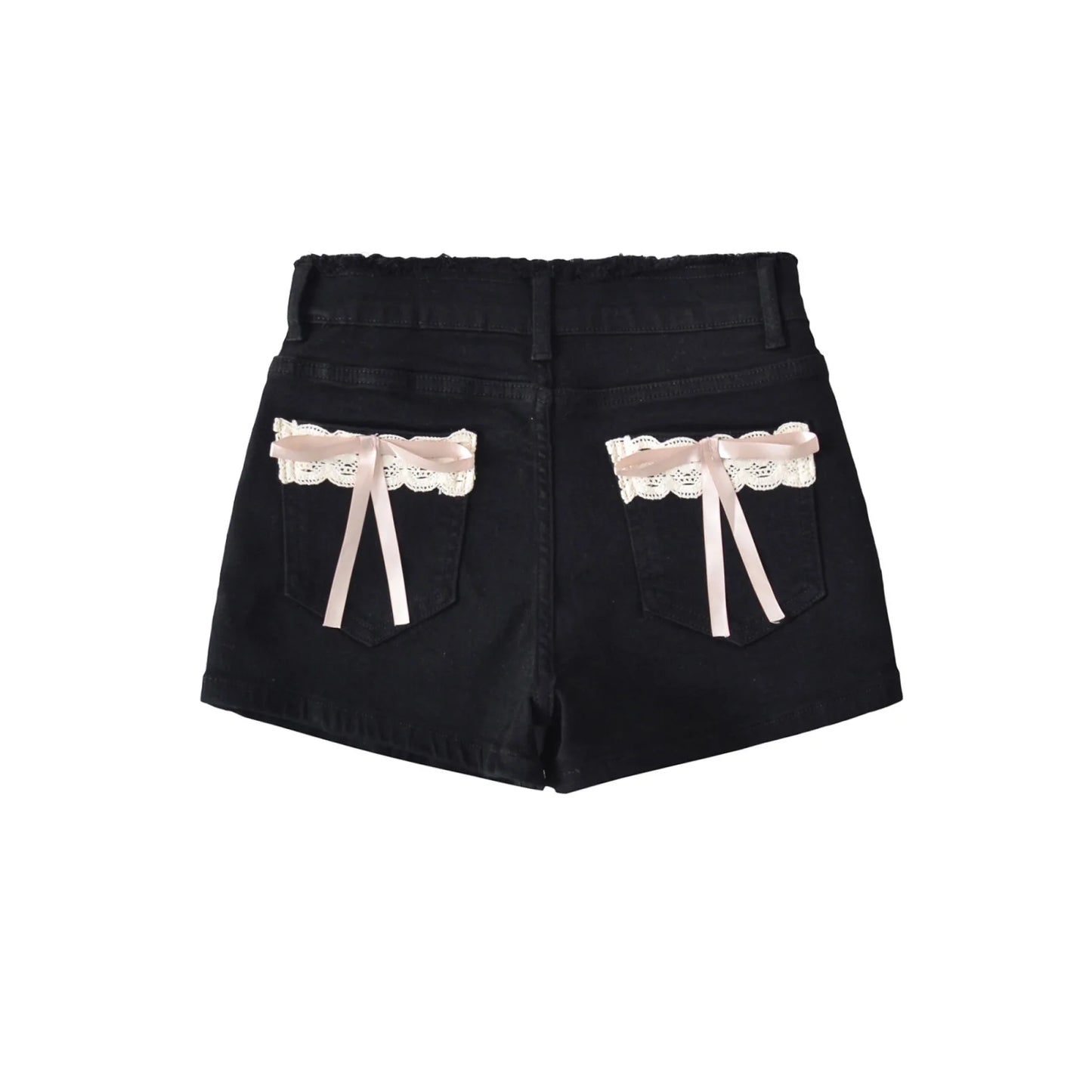 Short jeans with bow ties at the back