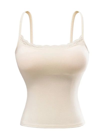 Tank top with built-in bra and lace decorations