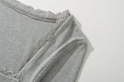Shirt with square lace neckline