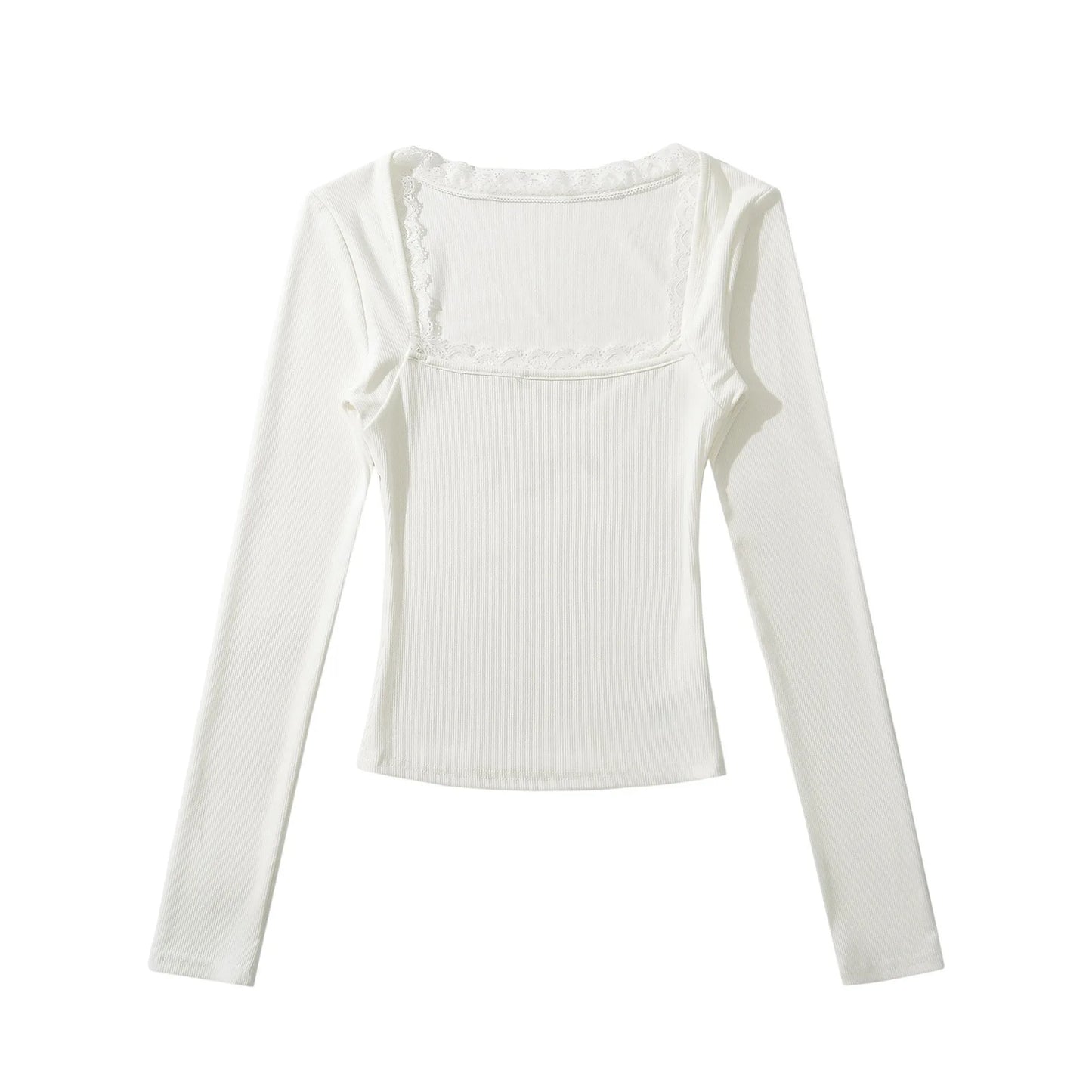 Shirt with square lace neckline