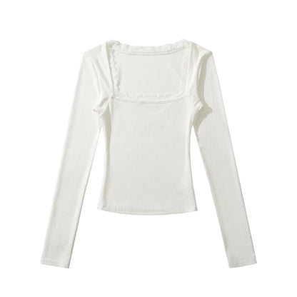 Shirt with square lace neckline