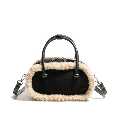 Faux leather bag with fur around