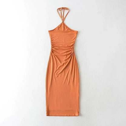 Collared dress with pleats at the waist