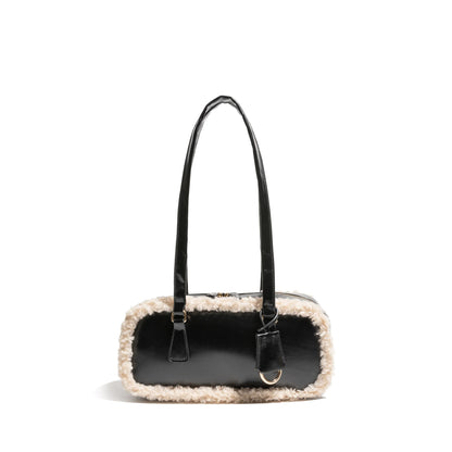 Faux leather bag with fur around