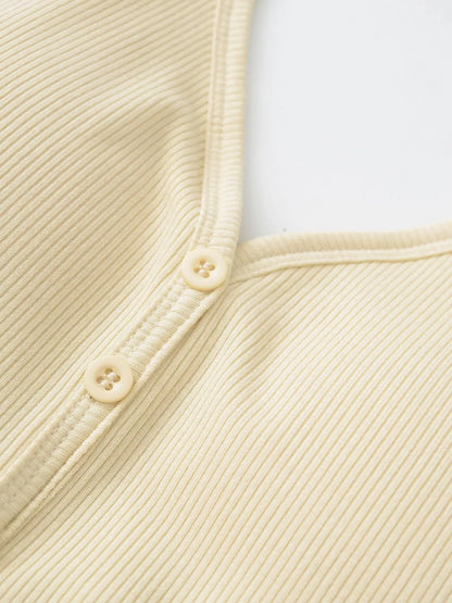 Buttoned collar tank top with a built-in bra