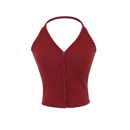 Buttoned collar tank top with a built-in bra
