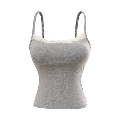Tank top with built-in bra and lace decorations