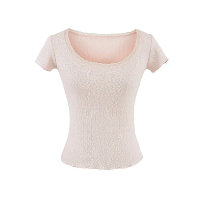 Lace neckline floral shirt