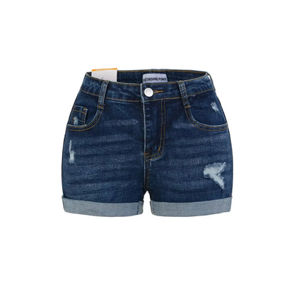 Short folded jeans with a few tears