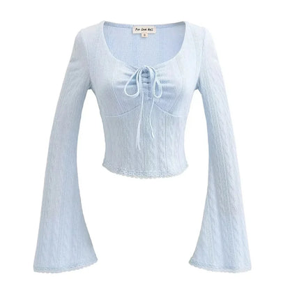 Aesthetic shirt with a tie in the chest and lace decorations