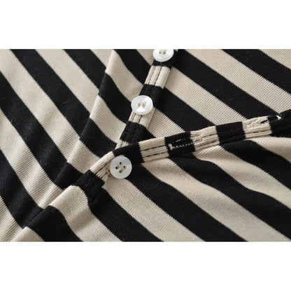 Striped shirt with open half buttons
