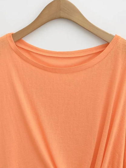 Tie-front top with flared sleeves