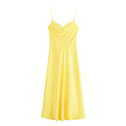 Classy neckline satin dress