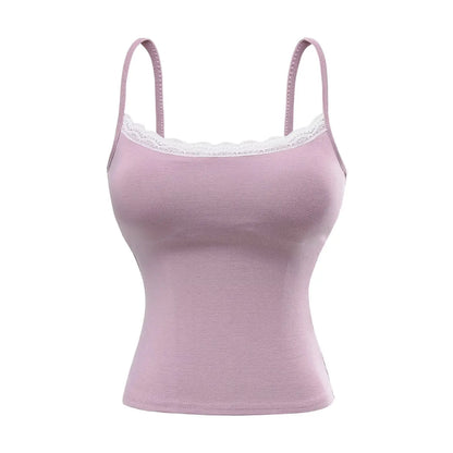 Tank top with built-in bra and lace decorations