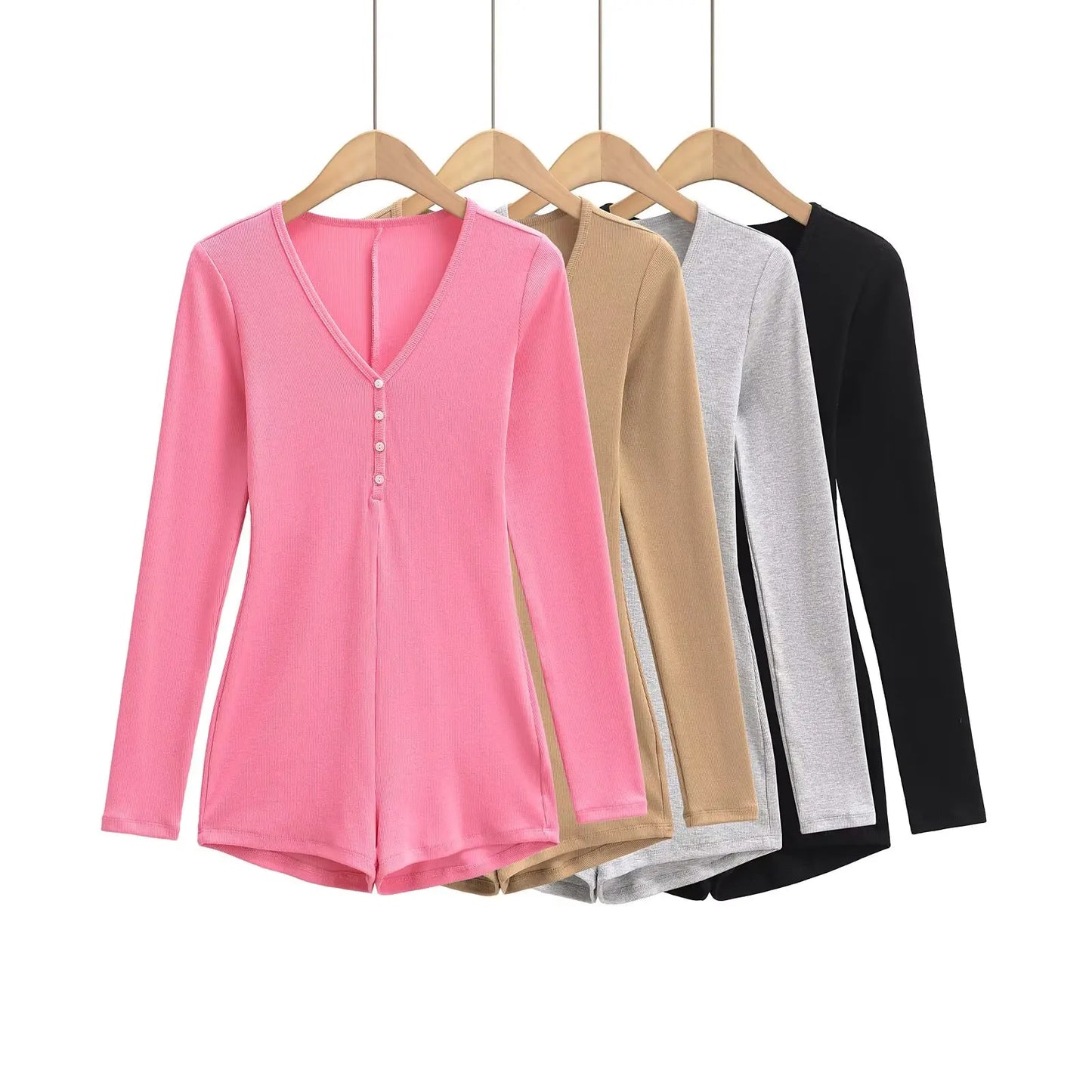 Buttoned v-neck overall