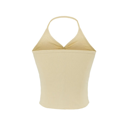 Buttoned collar tank top with a built-in bra