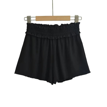 Folded waist elastic shorts