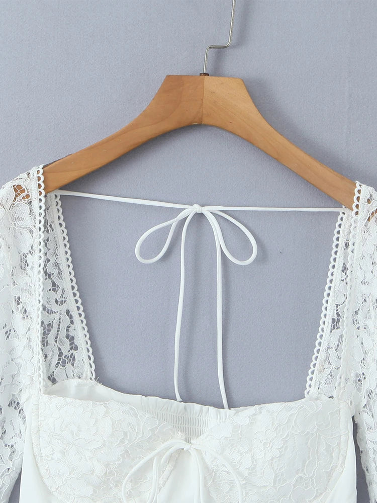 French style dress with lace sleeves