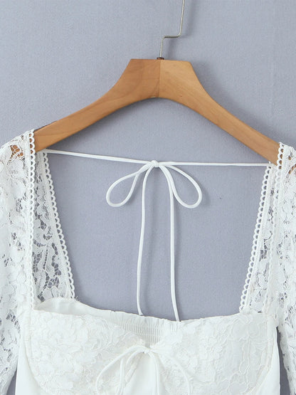 French style dress with lace sleeves