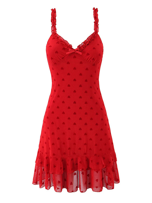 שמלת לבבות אדומה מחשוף משולשים