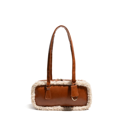 Faux leather bag with fur around