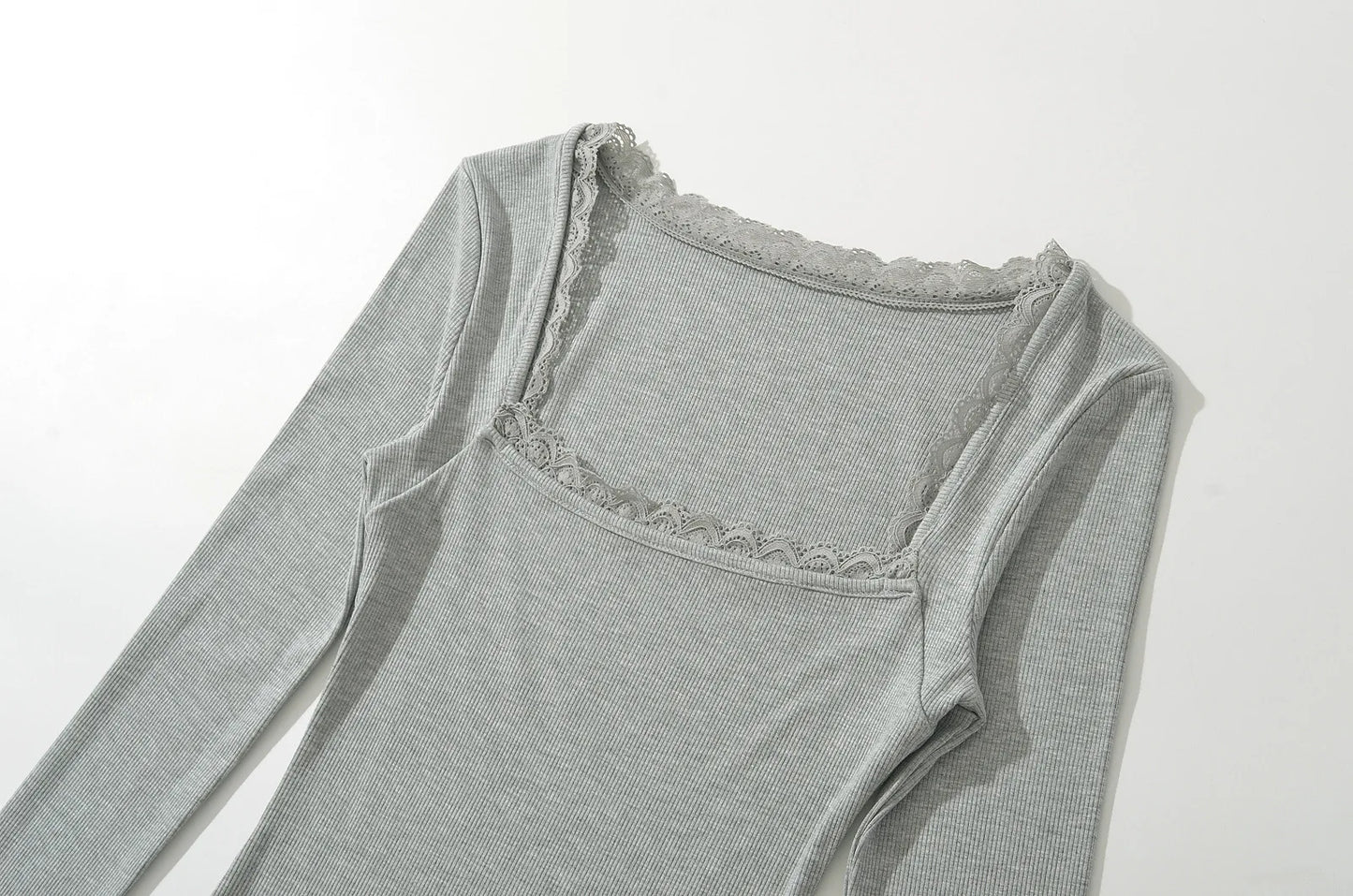 Shirt with square lace neckline