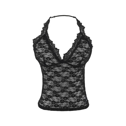 Floral lace collar tank top
