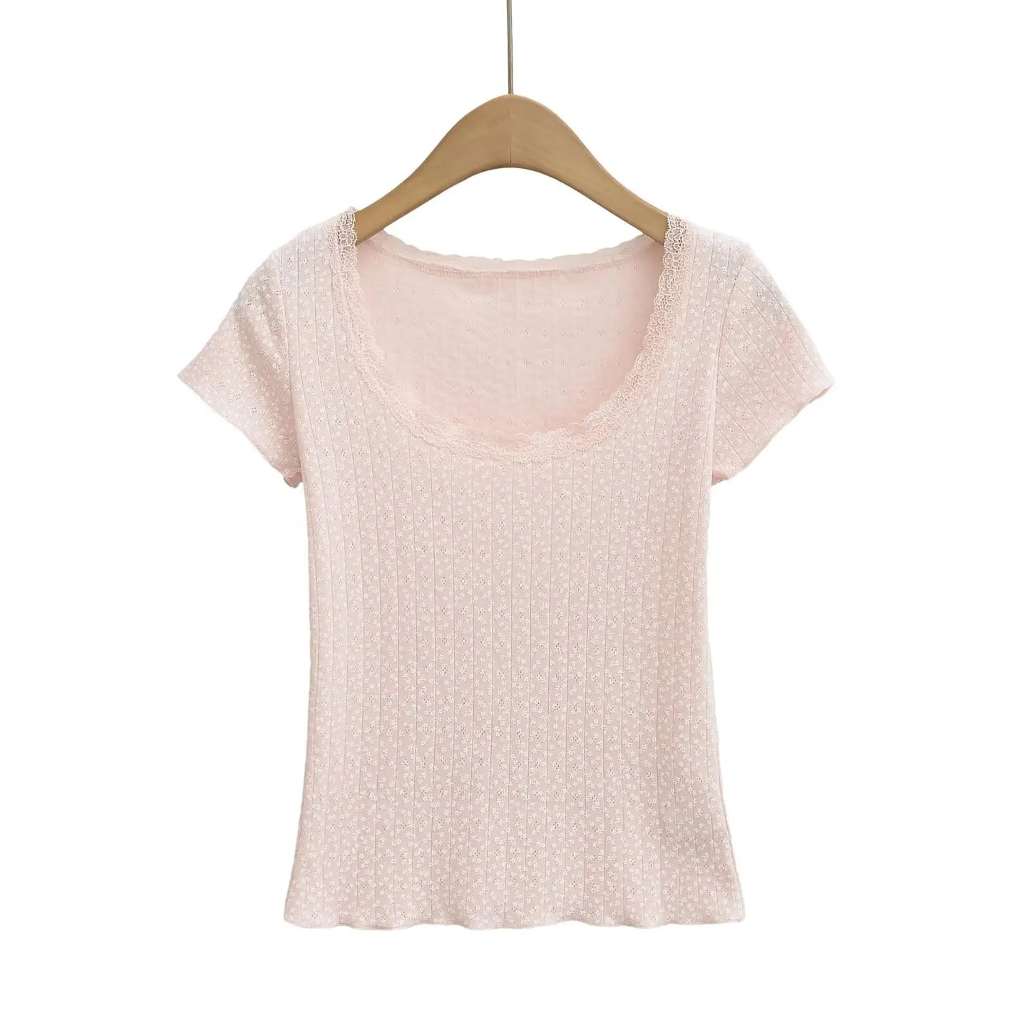 Lace neckline floral shirt