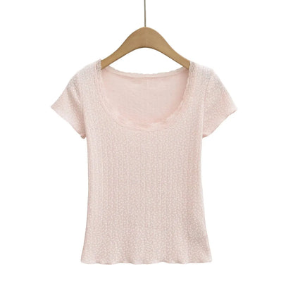 Lace neckline floral shirt