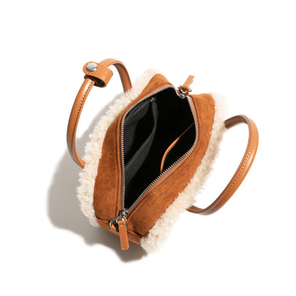 Faux leather bag with fur around