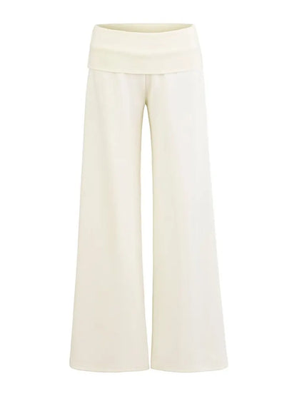 מכנסיים רחבים עם מותן מקופלת בגזרה נמוכה