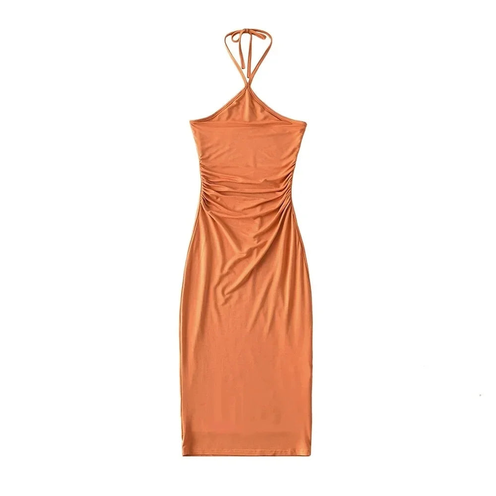 Collared dress with pleats at the waist