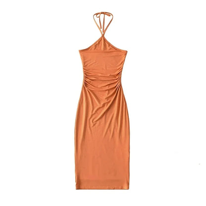 Collared dress with pleats at the waist
